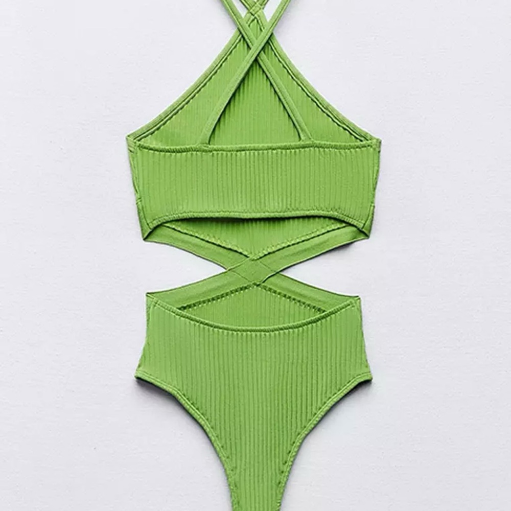 Zara Lime Green Halter Neck Bodysuit - Picture 2 of 3
